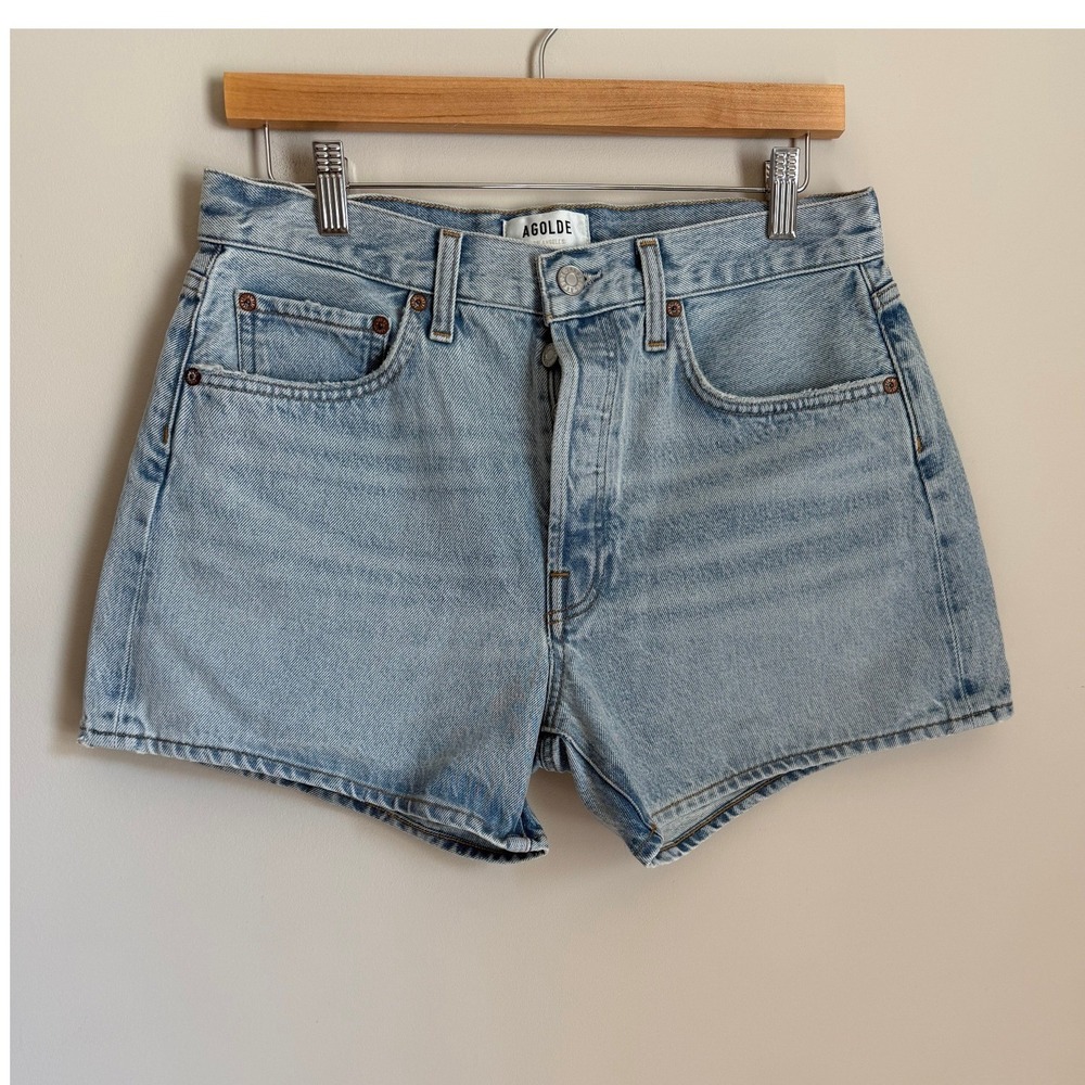 AGOLDE Parker Long Shorts Women 28 Light Blue High Rise Denim